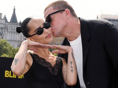 LONDON, ENGLAND - AUGUST 18: Director, writer and producer Zoë Kravitz and Channing Tatum attend the photocall for "Blink Twice" at IET London on August 18, 2024 in London, England. (Photo by Nicky J Sims/Getty Images)