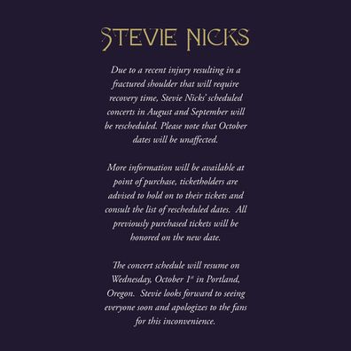 Stevie Nicks cancels tour dates