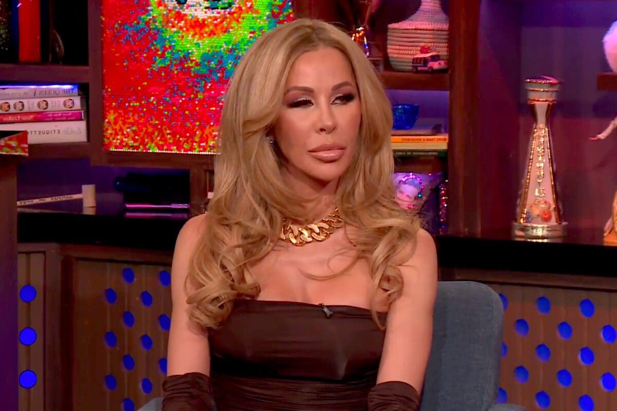 Lisa Hochstein Slams Ex Lenny for Building a "Too Small, Non-Waterfront" Home in Fiery Legal Complaint 6 Lisa Hochstein wears black strapless dress and black gloves with gold necklace while appearing on WWHL