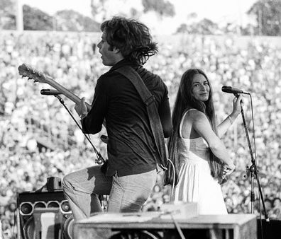 Bob Weir and Donna Godchaux perform with The Grateful Dead at Santa Barbara Stadium on June 4, 1978