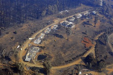 Aerial view of the burnt ruins of a hamlet near the the town of Marysville, north of Melbourne, Thursday, Feb. 12, 2009.