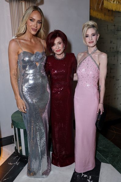 LONDON, ENGLAND - NOVEMBER 26: (L to R) Rebecca Vallance, Sharon Osbourne and Kelly Osbourne attend a special cocktail hosted by Rebecca Vallance at Aki London on November 26, 2025 in London, England. (Photo by Max Cisotti/Dave Benett/Getty Images for Rebecca Vallance)
