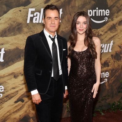LOS ANGELES, CALIFORNIA - DECEMBER 08: (L-R) Justin Theroux and Nicole Brydon Bloom attend the Fallout season two red carpet premiere event at Academy Museum of Motion Pictures on December 08, 2025 in Los Angeles, California. (Photo by Phillip Faraone/Getty Images for Prime Video)