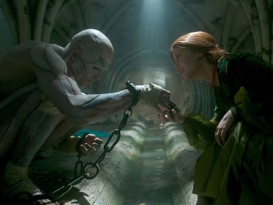 Jacob Elordi and Mia Goth as The Creature and Elizabeth in Guillermo del Toro's Frankenstein.