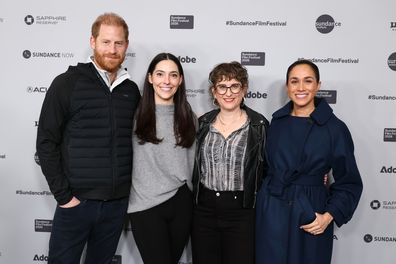 PARK CITY, UTAH - JANUARY 25: (L-R) Prince Harry, Duke of Sussex, Chanel Pysnik, Alysa Nahmias and Meghan, Duchess of Sussex attend the "Cookie Queens" Premiere during the 2026 Sundance Film Festival at Eccles Center Theater on January 25, 2026 in Park City, Utah. (Photo by Cindy Ord/Getty Images)