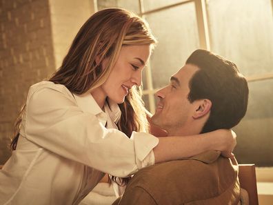 Sarah Pidgeon as Carolyn Bessette Kennedy, left, and Paul Kelly as John F. Kennedy Jr. in a scene from "Love Story: John F. Kennedy Jr. & Carolyn Bessette."