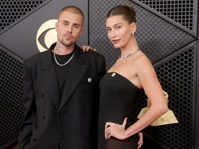 Justin Bieber and Hailey Bieber attend the 68th GRAMMY Awards at Crypto.com Arena on February 1, 2026 in Los Angeles, California. 