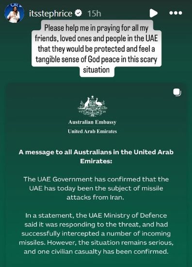 stephanie rice dubai iran drone attacks