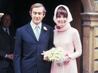 Audrey Hepburn poses with her new husband, Italian psychiatrist Dr. Andrea Dotti, after their wedding, January 18, 1969
