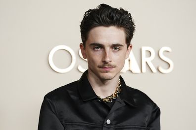 Timothee Chalamet arrives at the Oscars Nominees Dinner on Tuesday, Feb. 25, 2025, at the Academy Museum of Motion Pictures in Los Angeles.