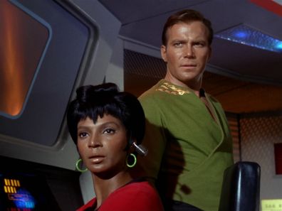 LOS ANGELES - SEPTEMBER 15: Nichelle Nichols as Lieutenant Uhura and William Shatner as Captain James T. Kirk in the STAR TREK episode, "Charlie X." Season 1, episode, 2. Original air date September 15, 1966. Image is a screen grab. (Photo by CBS via Getty Images)