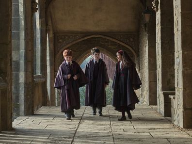 HBO Original series Harry Potter and the Philosopher's Stone first look Alastair stout as Ron Weasley, Dominic Mclaughlin as Harry Potter and Arabella Stanton as Hermione Granger 