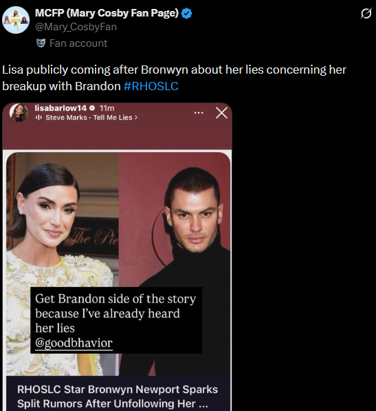 Lisa Barlow Deletes Comment Claiming Bronwyn Newport Is Lying About Brandon Good Split