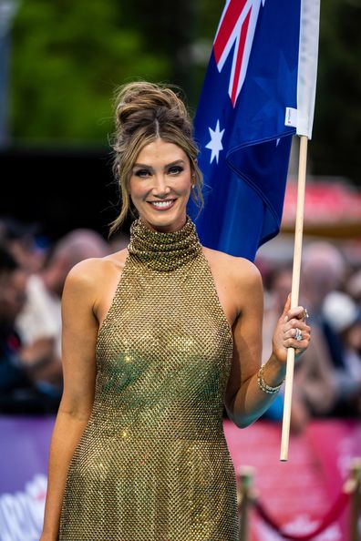VIENNA, AUSTRIA - MAY 10: Delta Goodrem representing Australia attends the Turquoise Carpet of the 70th Eurovision Song Contest Opening Ceremony at Rathausplatz on May 10, 2026 in Vienna, Austria. The 70th Eurovision Song Contest will be held from May 12 until 17, 2026 at the Wiener Stadthalle in Vienna. (Photo by Christian Bruna/Getty Images)