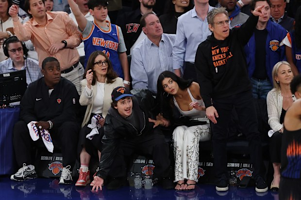 NEW YORK, NEW YORK - APRIL 28: Tracy Morgan, Tina Fey, Timothée Chalamet, Kylie Jenner, and Ben Stiller attend Game Five of the Eastern Conference First Round NBA Playoffs between the Atlanta Hawks and the New York Knicks at Madison Square Garden on April 28, 2026 in New York City. NOTE TO USER: User expressly acknowledges and agrees that, by downloading and or using this photograph, User is consenting to the terms and conditions of the Getty Images License Agreement. (Photo by Sarah Stier/Getty